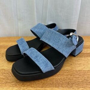 AEROSOLES Dantay Denim Blue Heeled Leather Sandals Womens Size 9